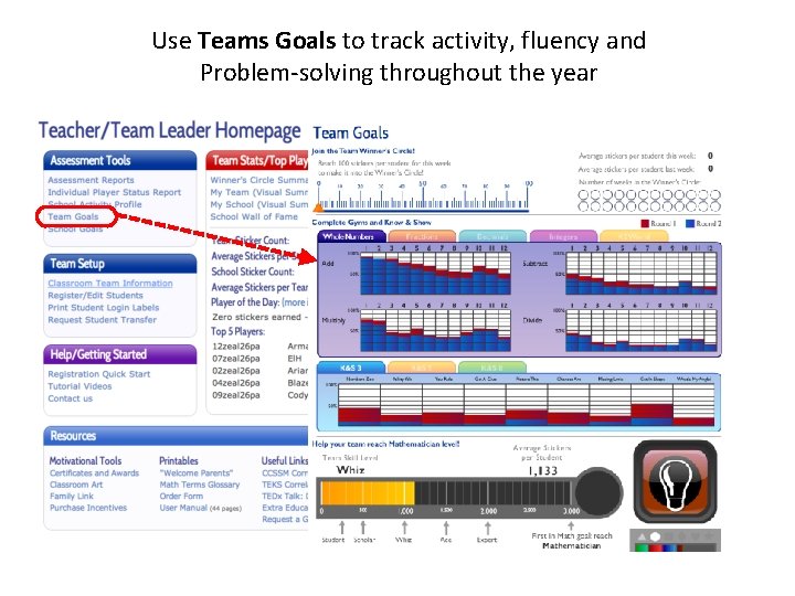 Use Teams Goals to track activity, fluency and Problem-solving throughout the year 