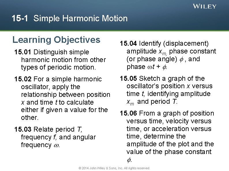 15 -1 Simple Harmonic Motion Learning Objectives 15. 01 Distinguish simple harmonic motion from