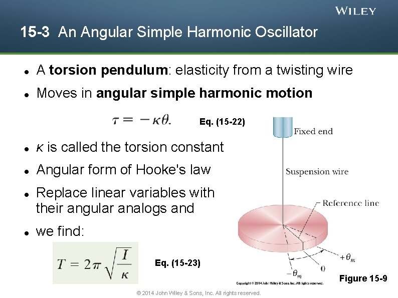15 -3 An Angular Simple Harmonic Oscillator A torsion pendulum: elasticity from a twisting