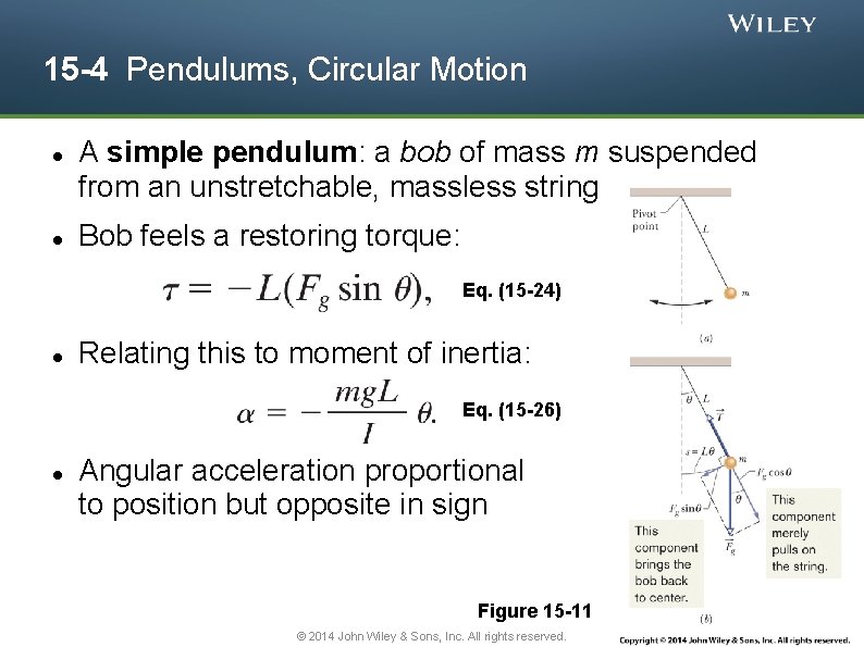 15 -4 Pendulums, Circular Motion A simple pendulum: a bob of mass m suspended