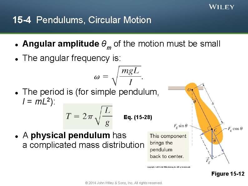 15 -4 Pendulums, Circular Motion Angular amplitude θm of the motion must be small