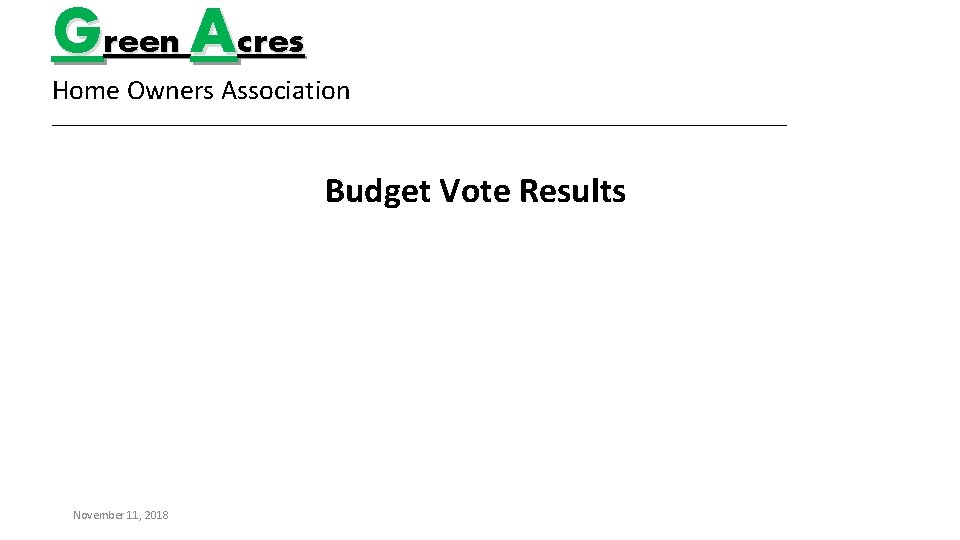 Green Acres Home Owners Association _________________________________________ Budget Vote Results November 11, 2018 