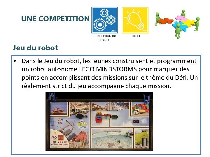 UNE COMPETITION Jeu du robot • Dans le Jeu du robot, les jeunes construisent