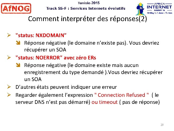 Comment interpréter des réponses(2) "status: NXDOMAIN" Réponse négative (le domaine n’existe pas). Vous devriez