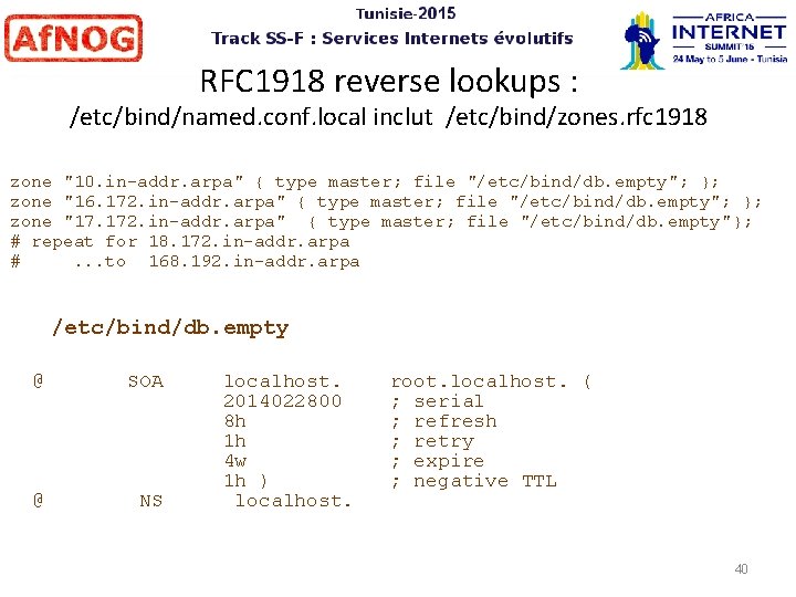 RFC 1918 reverse lookups : /etc/bind/named. conf. local inclut /etc/bind/zones. rfc 1918 zone "10.