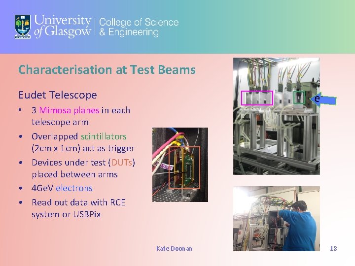 Characterisation at Test Beams Eudet Telescope e- • 3 Mimosa planes in each telescope