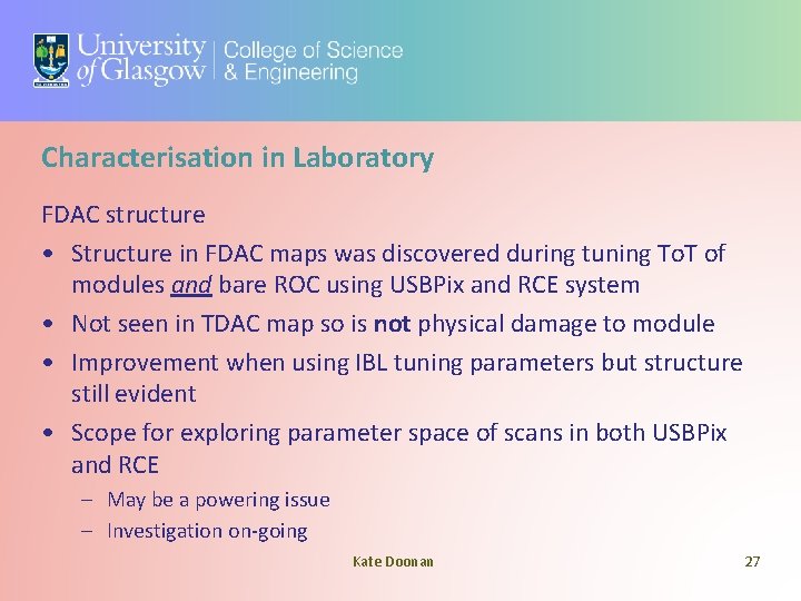 Characterisation in Laboratory FDAC structure • Structure in FDAC maps was discovered during tuning