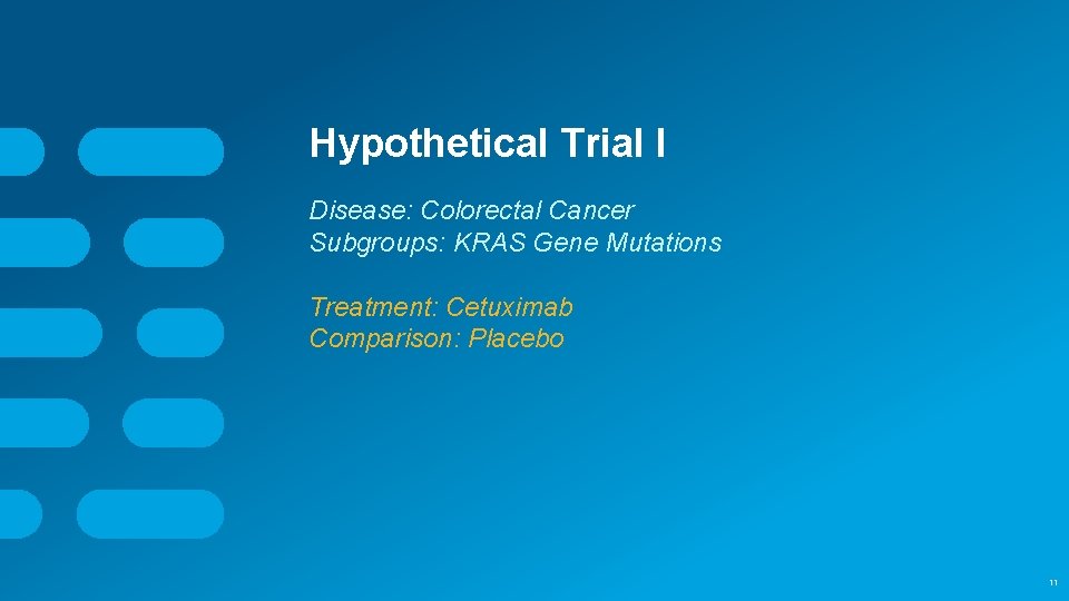 Hypothetical Trial I Disease: Colorectal Cancer Subgroups: KRAS Gene Mutations Treatment: Cetuximab Comparison: Placebo