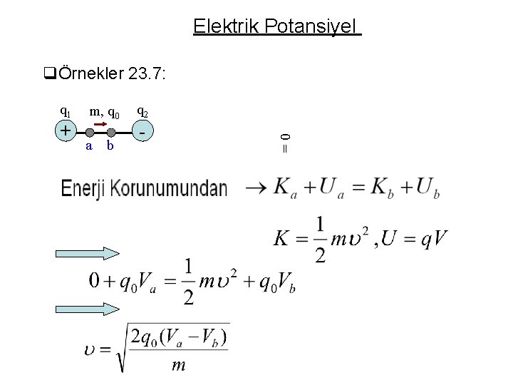 Elektrik Potansiyel qÖrnekler 23. 7: + m, q 0 a b q 2 -