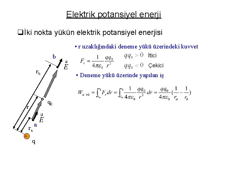 Elektrik potansiyel enerji qİki nokta yükün elektrik potansiyel enerjisi • r uzaklığındaki deneme yükü