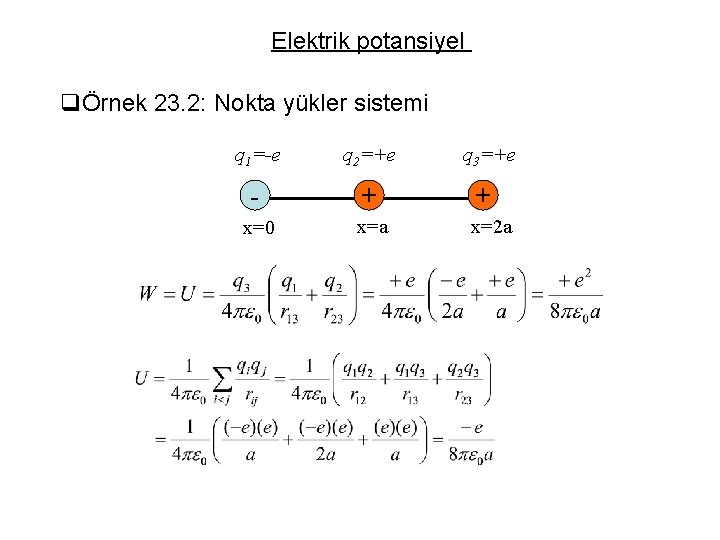 Elektrik potansiyel qÖrnek 23. 2: Nokta yükler sistemi q 1=-e q 2=+e q 3=+e