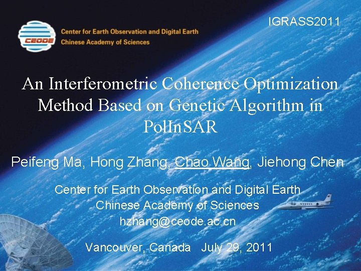 IGRASS 2011 An Interferometric Coherence Optimization Method Based on Genetic Algorithm in Pol. In.