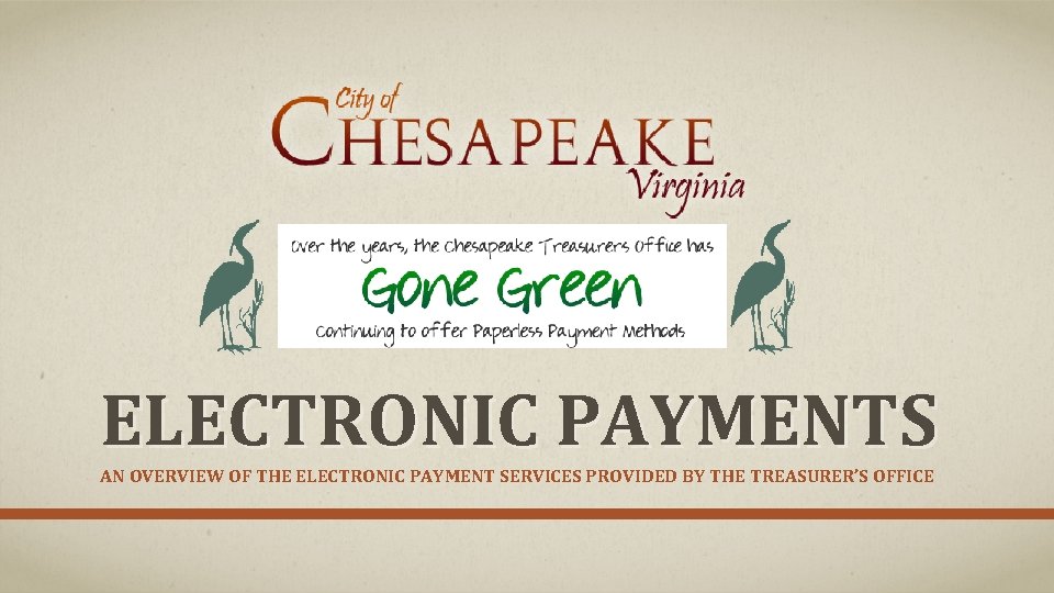 ELECTRONIC PAYMENTS AN OVERVIEW OF THE ELECTRONIC PAYMENT SERVICES PROVIDED BY THE TREASURER’S OFFICE