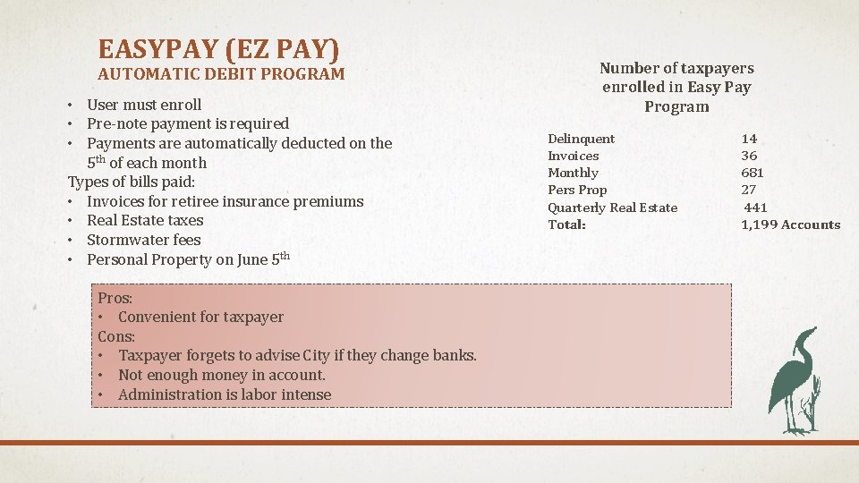 EASYPAY (EZ PAY) AUTOMATIC DEBIT PROGRAM • User must enroll • Pre-note payment is