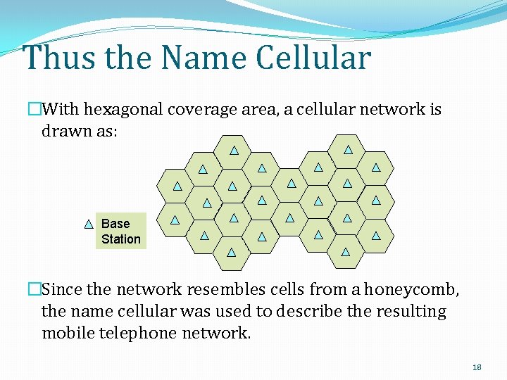 Thus the Name Cellular �With hexagonal coverage area, a cellular network is drawn as: