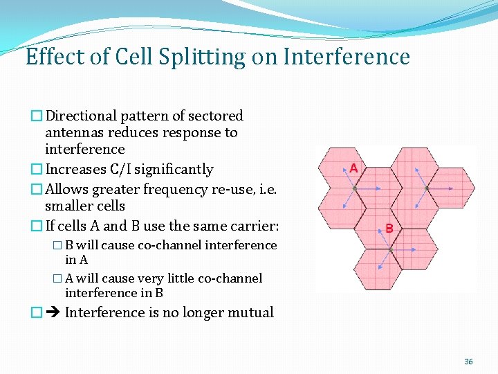 Effect of Cell Splitting on Interference �Directional pattern of sectored antennas reduces response to