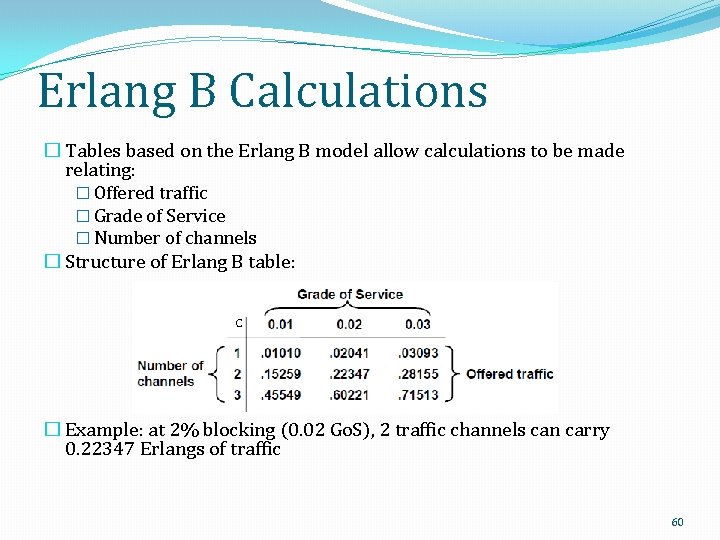 Erlang B Calculations � Tables based on the Erlang B model allow calculations to