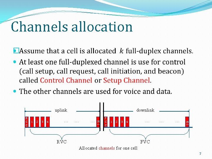 Channels allocation � uplink 2 3 4 … … … F C C 1