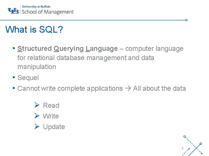 What is SQL? • Structured Querying Language – computer language for relational database management What is SQL? • Structured Querying Language – computer language for relational database management