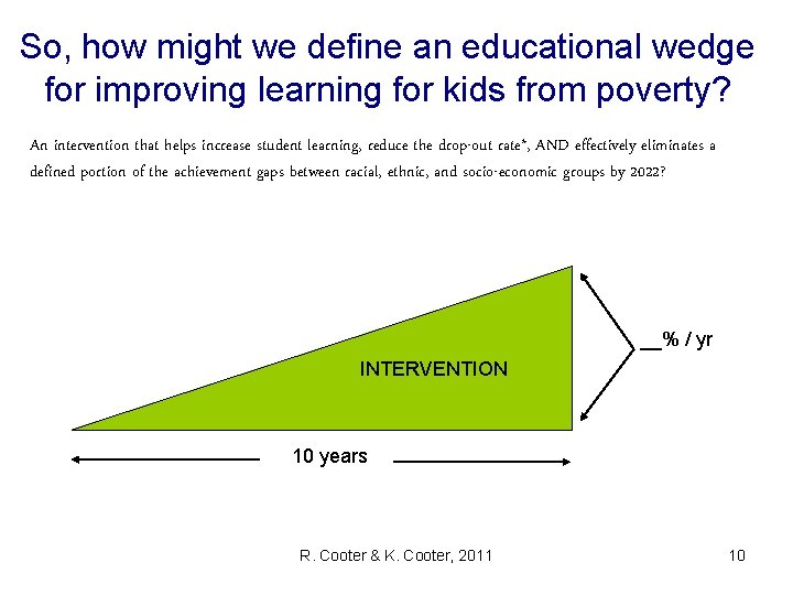 So, how might we define an educational wedge for improving learning for kids from