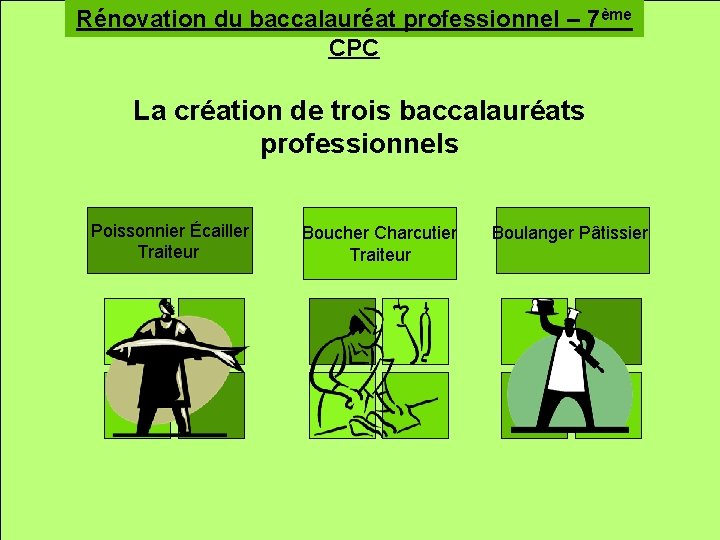 Rénovation du baccalauréat professionnel – 7ème CPC La création de trois baccalauréats professionnels Poissonnier