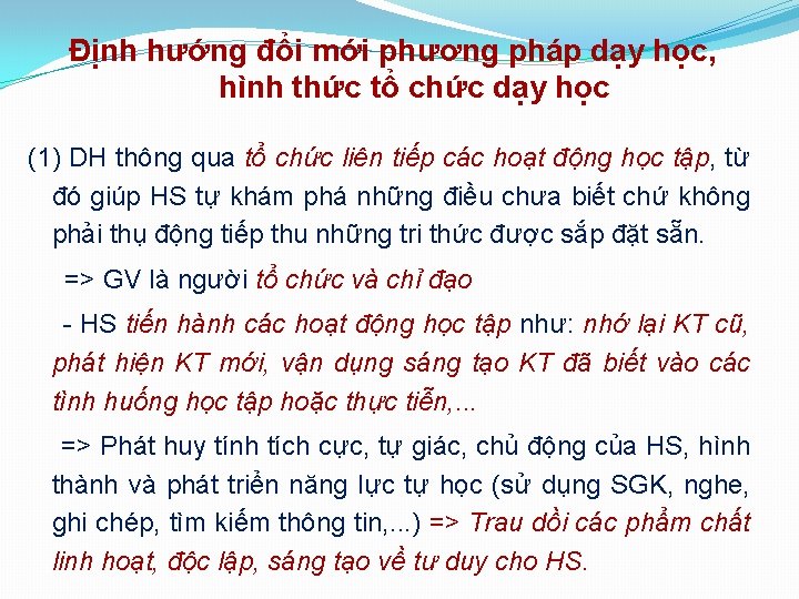 Định hướng đổi mới phương pháp dạy học, hình thức tổ chức dạy học