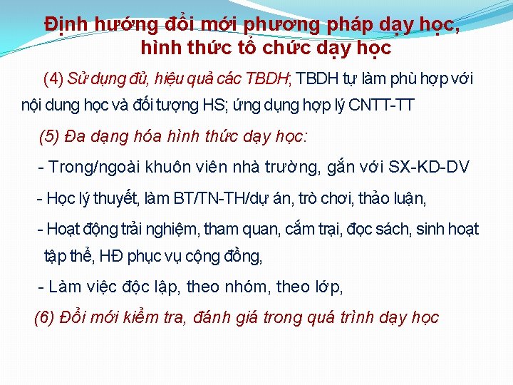 Định hướng đổi mới phương pháp dạy học, hình thức tổ chức dạy học