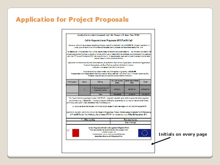 Application for Project Proposals Initials on every page 