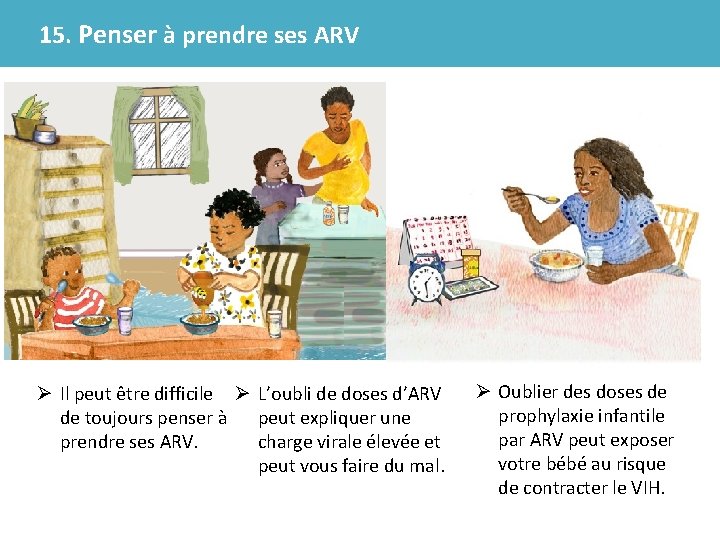 15. Penser à prendre ses ARV Ø Il peut être difficile Ø L’oubli de