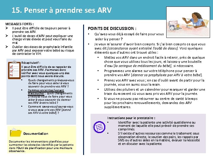 15. Penser à prendre ses ARV MESSAGES FORTS : Ø Il peut être difficile