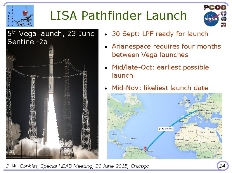 LISA Pathfinder Launch 5 th Vega launch, 23 June Sentinel-2 a • 30 Sept: