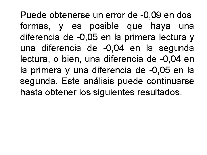 Puede obtenerse un error de -0, 09 en dos formas, y es posible que