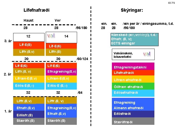 ECTS Lífefnafræði Skýringar: Haust Vor 28 28 12 3. ár Líf-E(6) Líffr. (8, v)