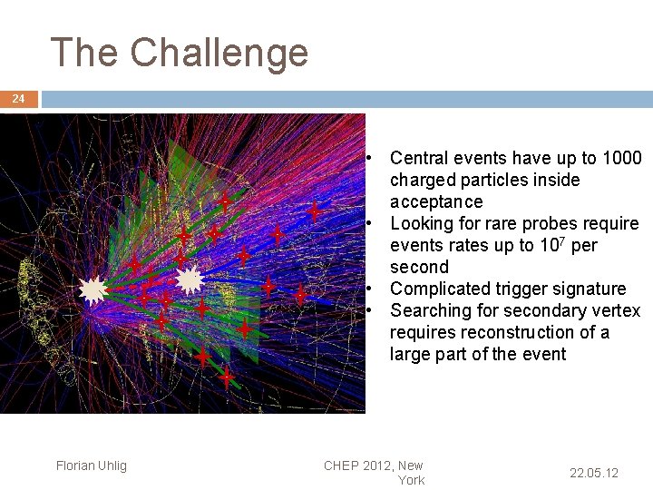 The Challenge 24 • Central events have up to 1000 charged particles inside acceptance