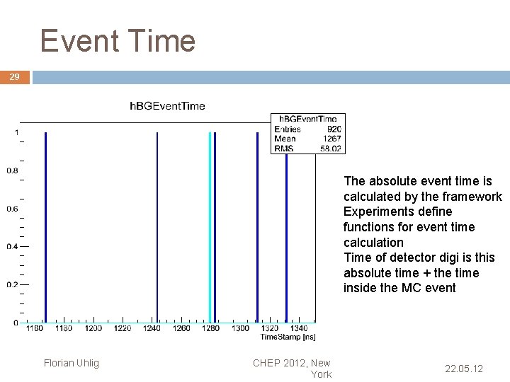 Event Time 29 The absolute event time is calculated by the framework Experiments define