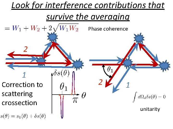 Look for interference contributions that survive the averaging Phase coherence 2 1 Correction to