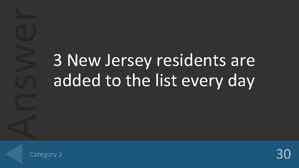 Answer 3 New Jersey residents are added to the list every day Category 3