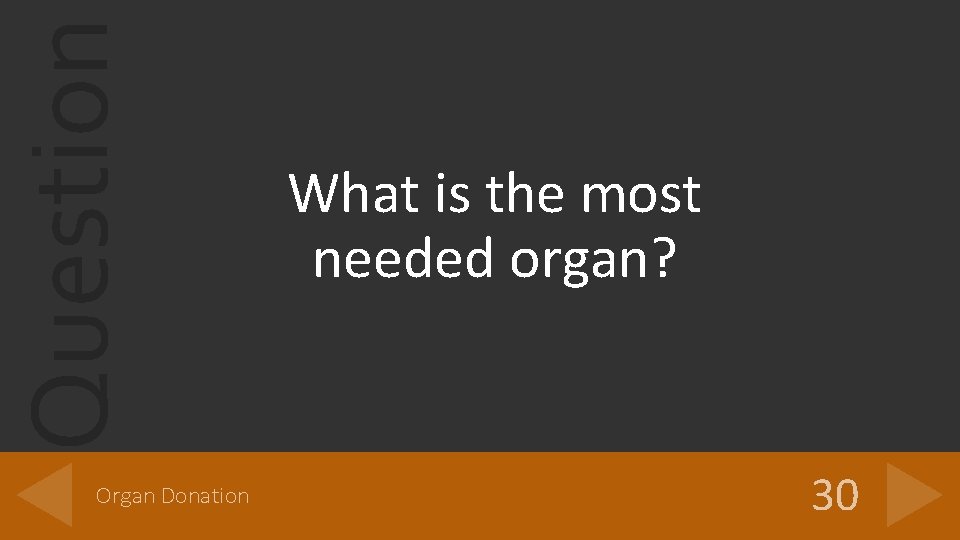 Question Organ Donation What is the most needed organ? 30 