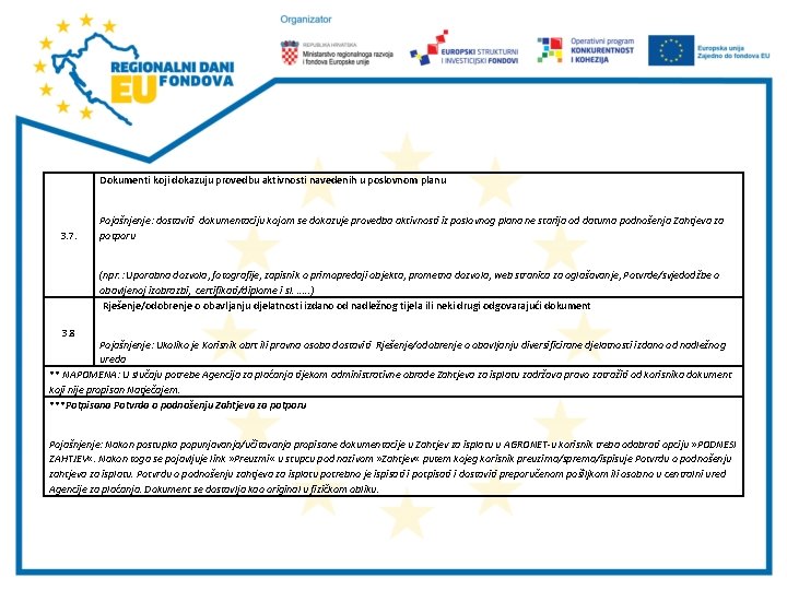 Dokumenti koji dokazuju provedbu aktivnosti navedenih u poslovnom planu 3. 7. Pojašnjenje: dostaviti dokumentaciju