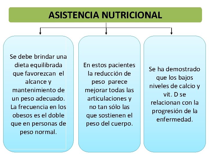 ASISTENCIA NUTRICIONAL Se debe brindar una dieta equilibrada que favorezcan el alcance y mantenimiento