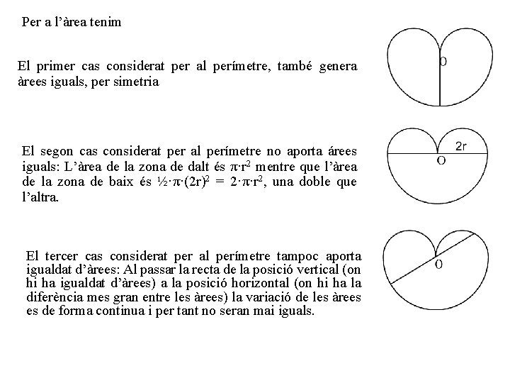 Per a l’àrea tenim El primer cas considerat per al perímetre, també genera àrees