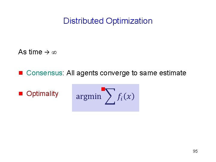Distributed Optimization As time ∞ g Consensus: All agents converge to same estimate g