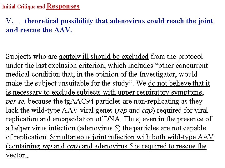 Initial Critique and Responses V. … theoretical possibility that adenovirus could reach the joint