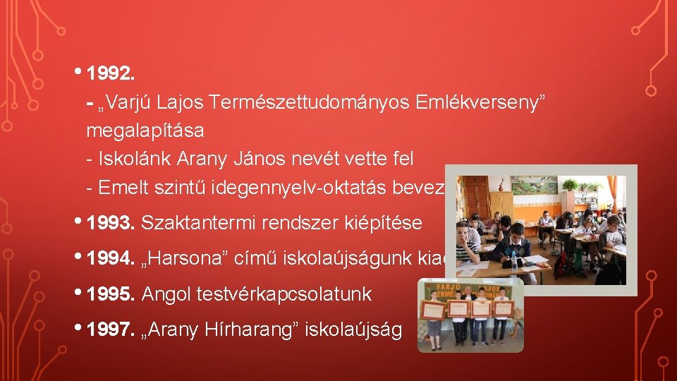  • 1992. - „Varjú Lajos Természettudományos Emlékverseny” megalapítása - Iskolánk Arany János nevét