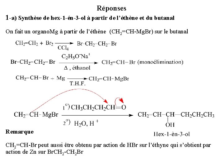 Réponses 1 -a) Synthèse de hex-1 -én-3 -ol à partir de l’éthène et du