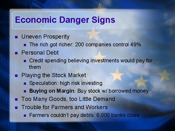 Economic Danger Signs n Uneven Prosperity n n Personal Debt n n Credit spending