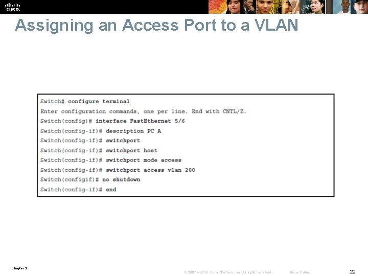 Assigning an Access Port to a VLAN Chapter 3 © 2007 – 2016, Cisco