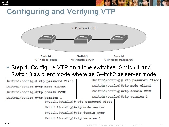 Configuring and Verifying VTP § Step 1. Configure VTP on all the switches, Switch