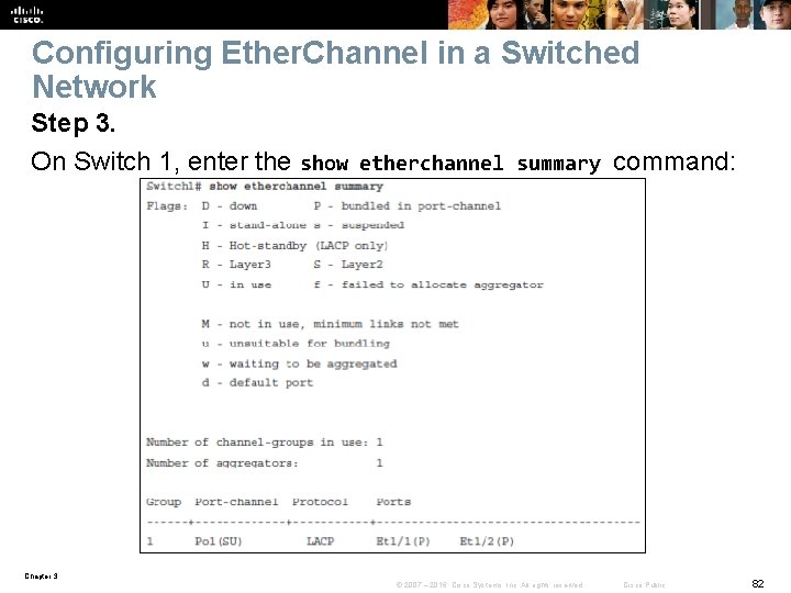 Configuring Ether. Channel in a Switched Network Step 3. On Switch 1, enter the