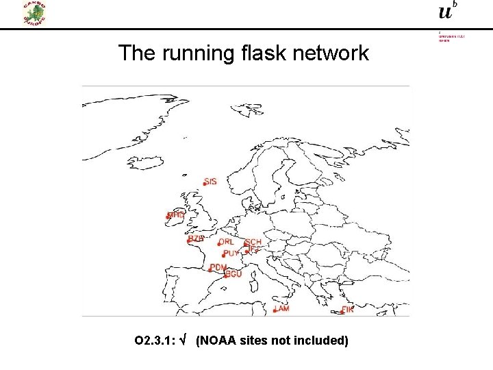 The running flask network O 2. 3. 1: (NOAA sites not included) 